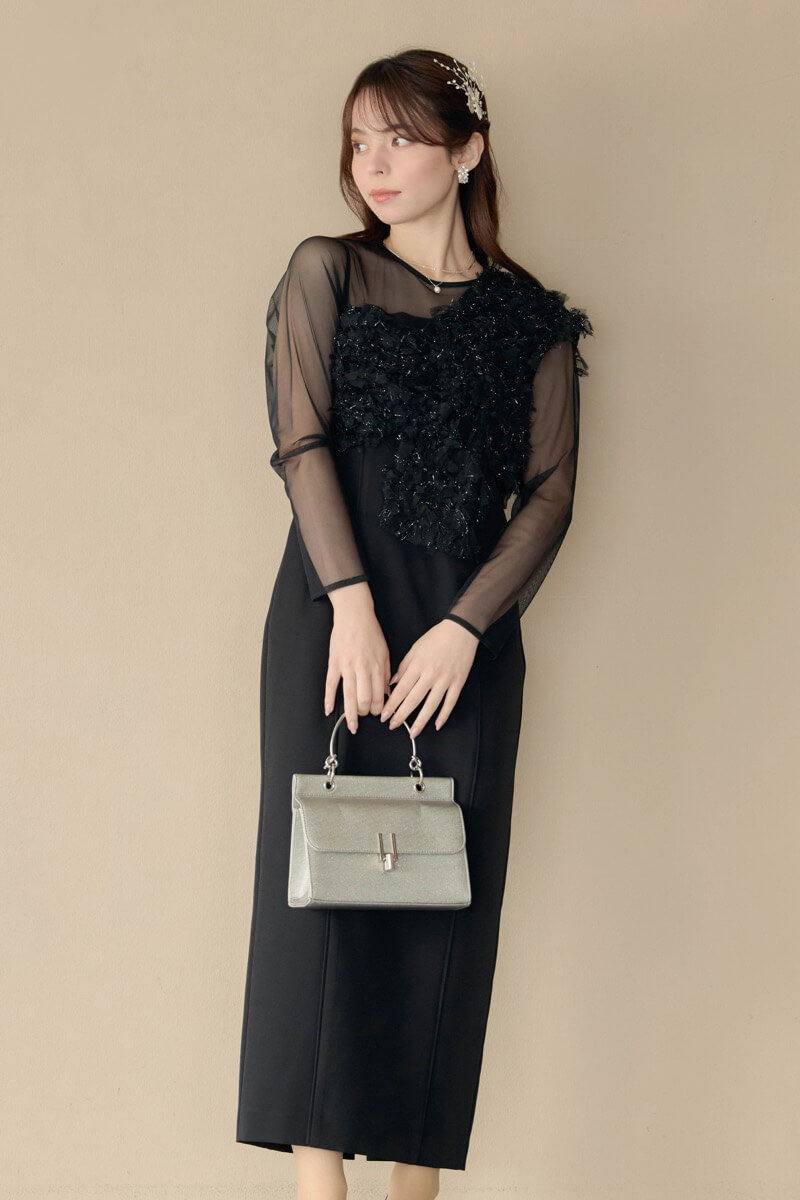 ブラックのフリンジグリッターノットドレス | ANDRESD | M | 結婚式