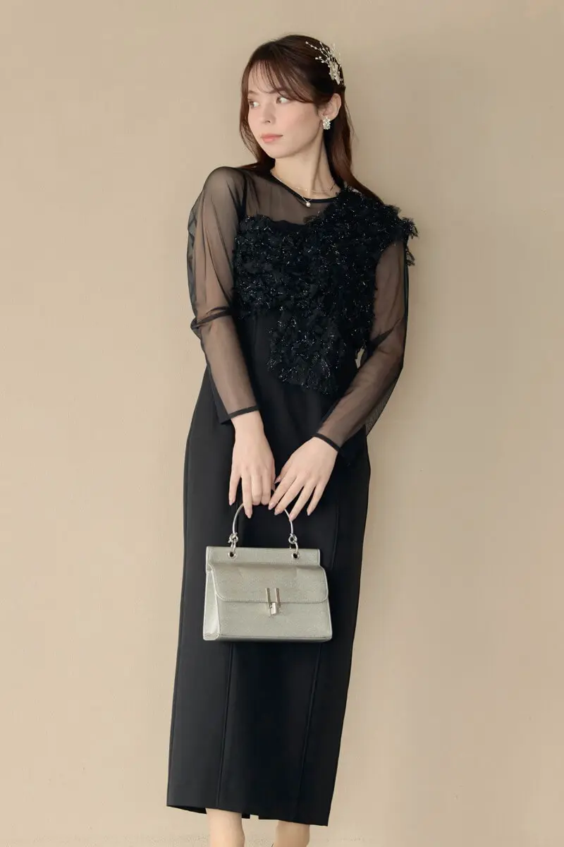 ブラックのフリンジグリッターノットドレス | ANDRESD | M | 結婚式