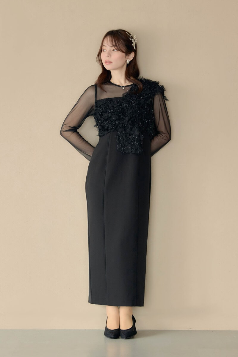 ブラックのフリンジグリッターノットドレスの商品画像2