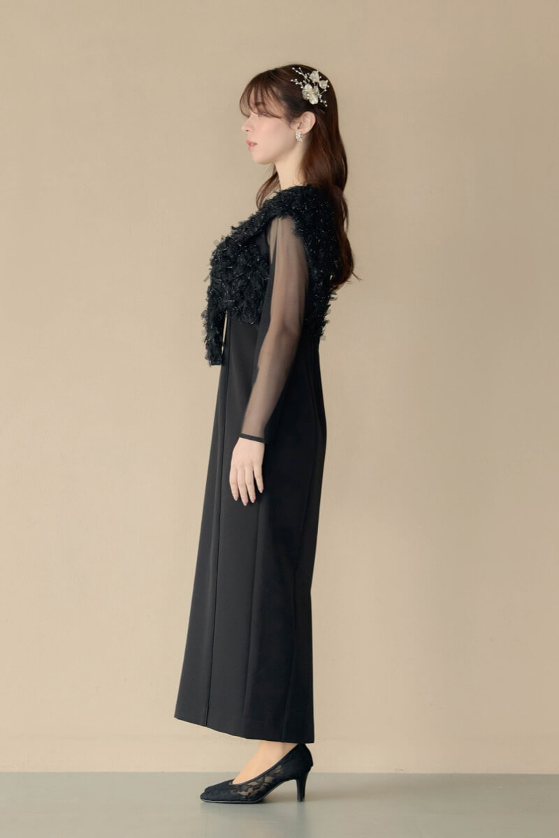 ブラックのフリンジグリッターノットドレスの商品画像3