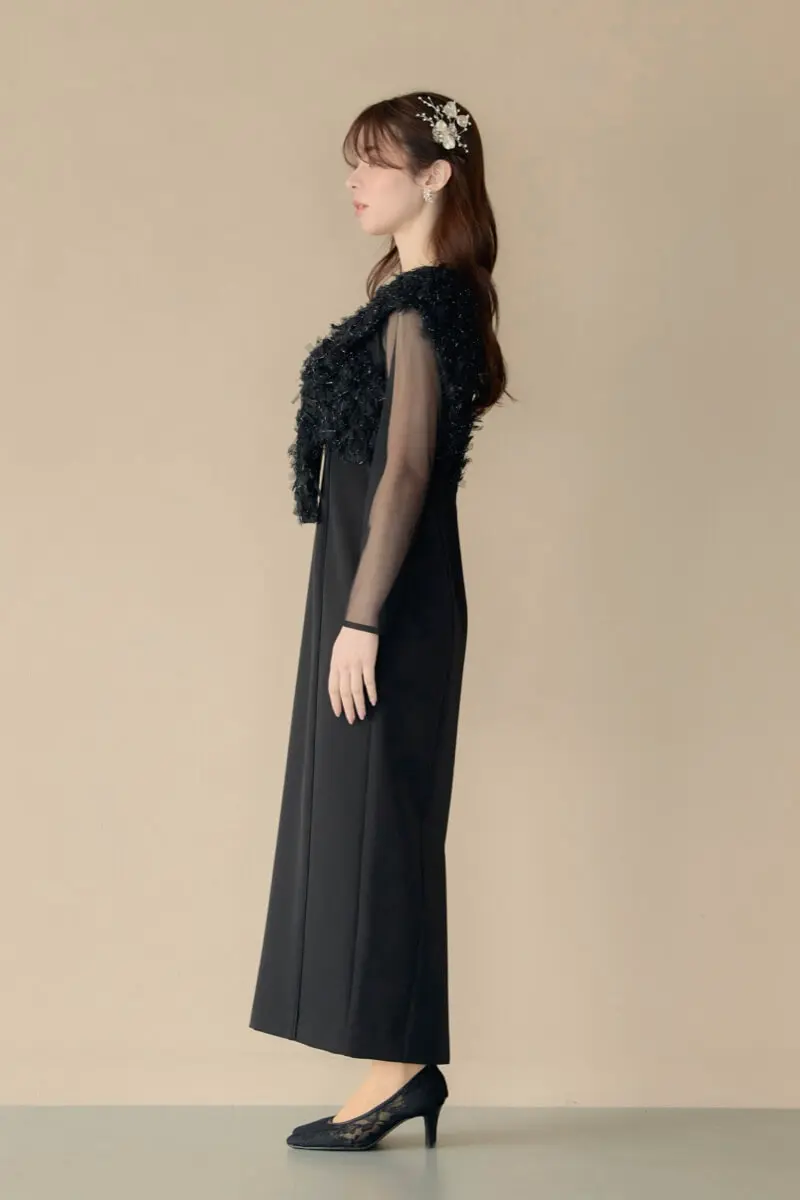 ブラックのフリンジグリッターノットドレス | ANDRESD | M | 結婚式