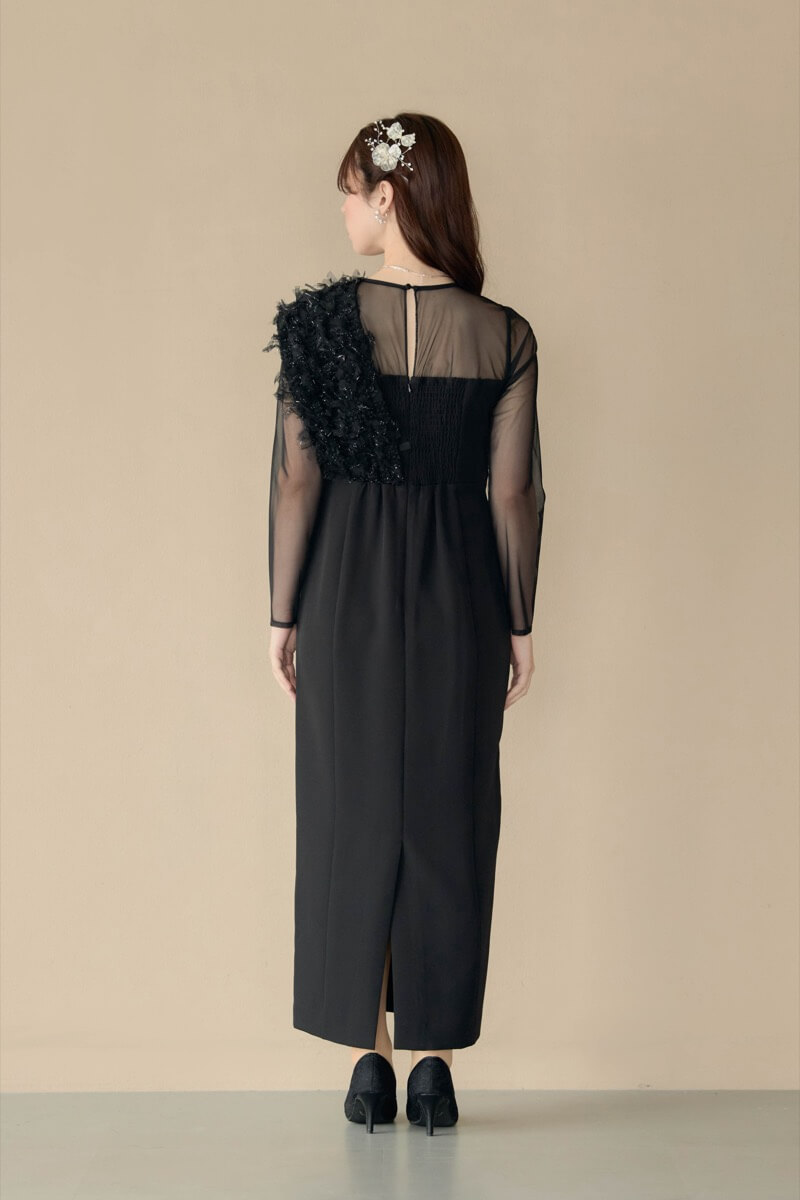 ブラックのフリンジグリッターノットドレスの商品画像4