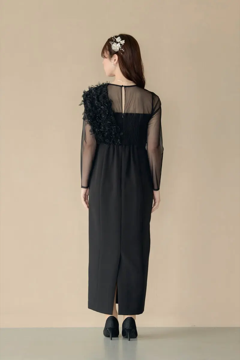 ブラックのフリンジグリッターノットドレス | ANDRESD | M | 結婚式