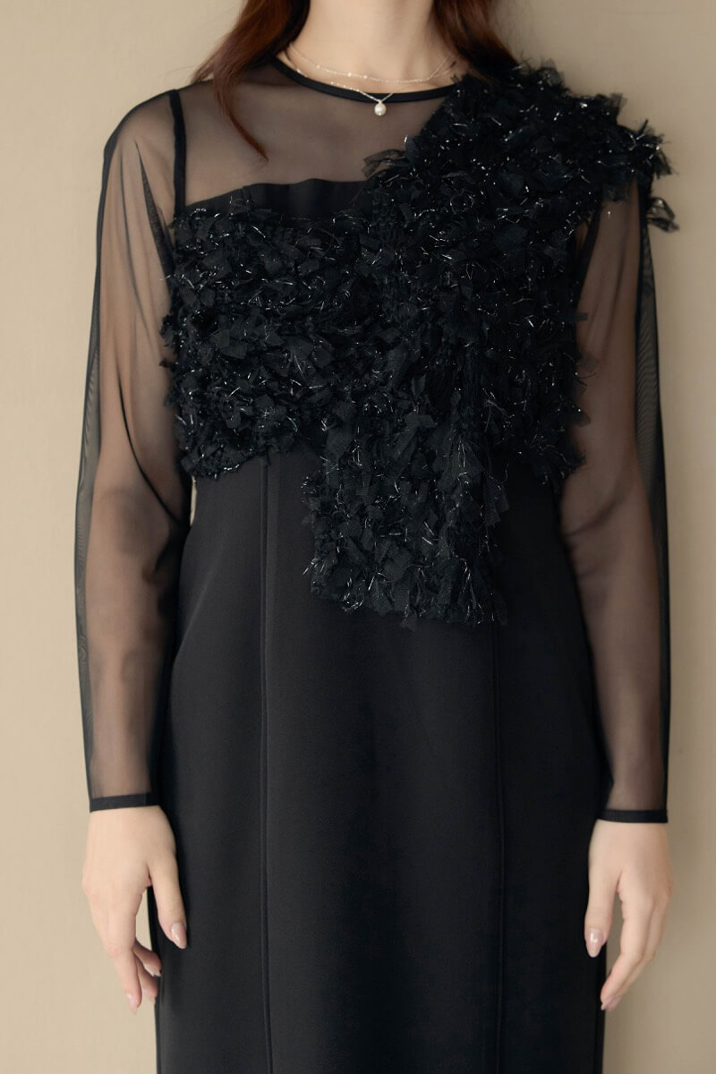 ブラックのフリンジグリッターノットドレスの商品画像5