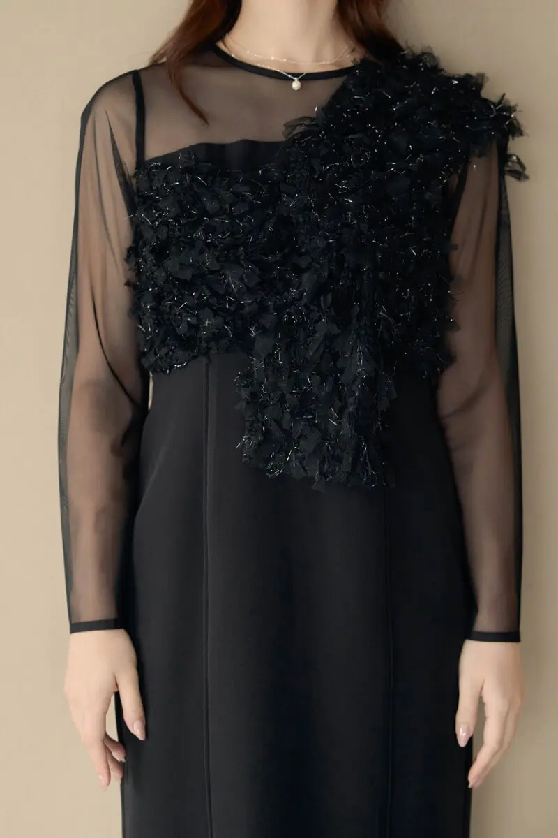 ブラックのフリンジグリッターノットドレス | ANDRESD | M | 結婚式