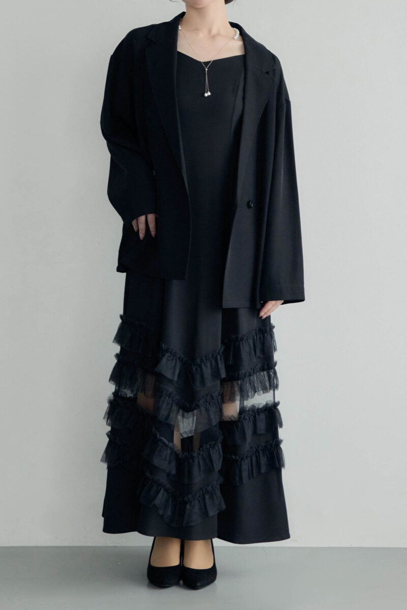 ブラックのトランスペアレントヘムセットアップドレスの商品画像13