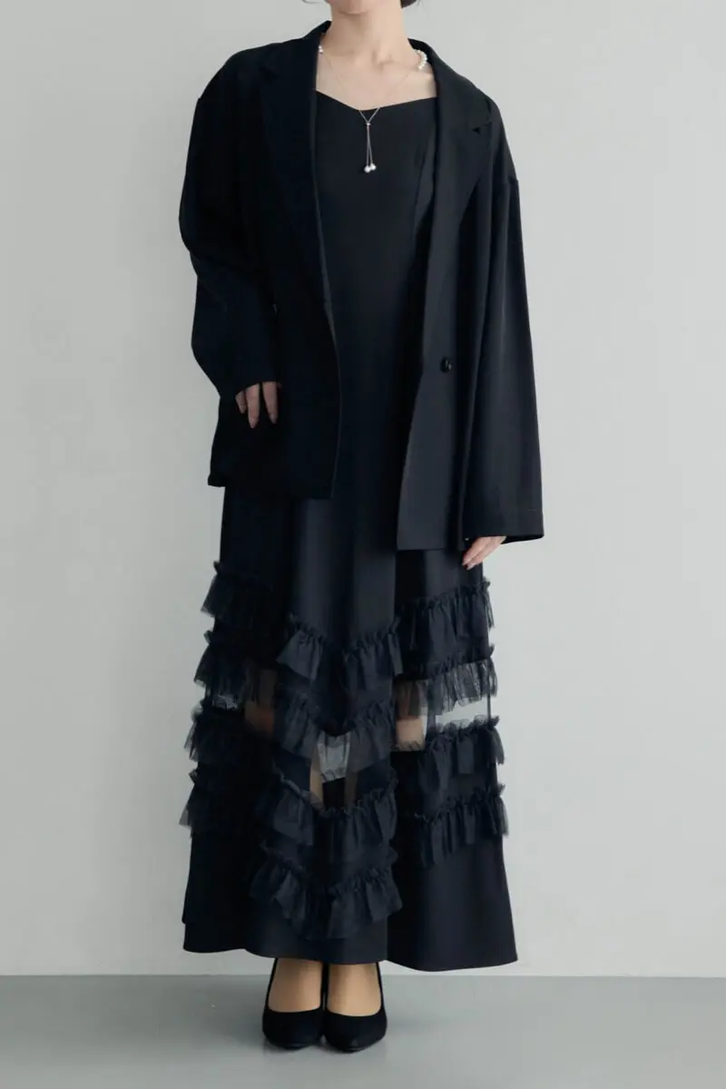 ブラックのトランスペアレントヘムセットアップドレス | et.UNiVER | M