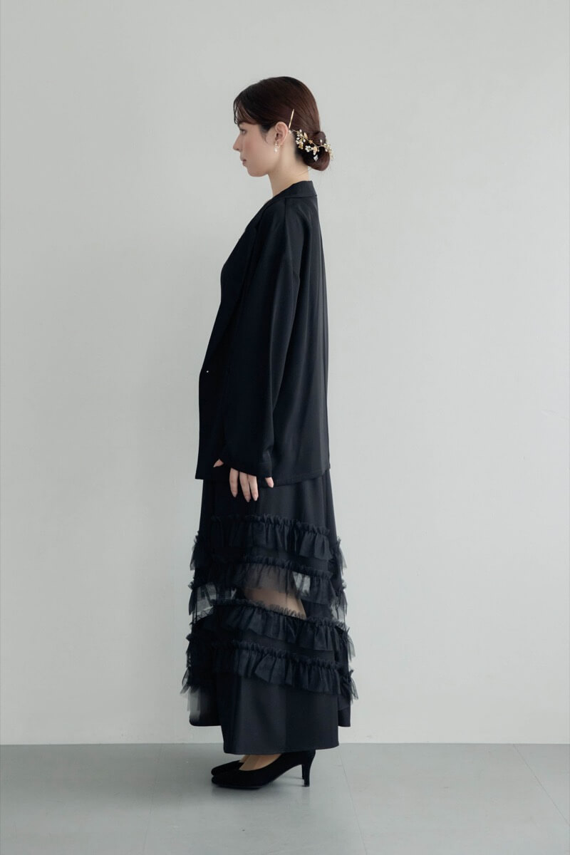 ブラックのトランスペアレントヘムセットアップドレス | et.UNiVER | M