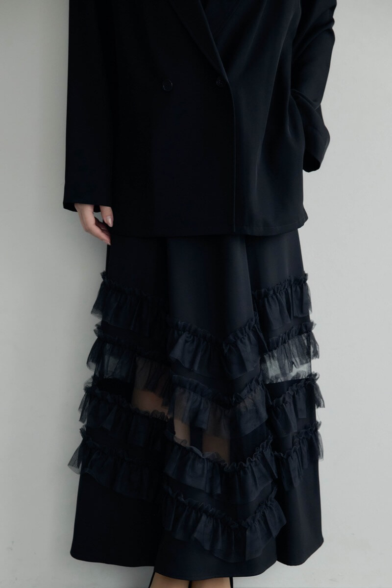 ブラックのトランスペアレントヘムセットアップドレス | et.UNiVER | M