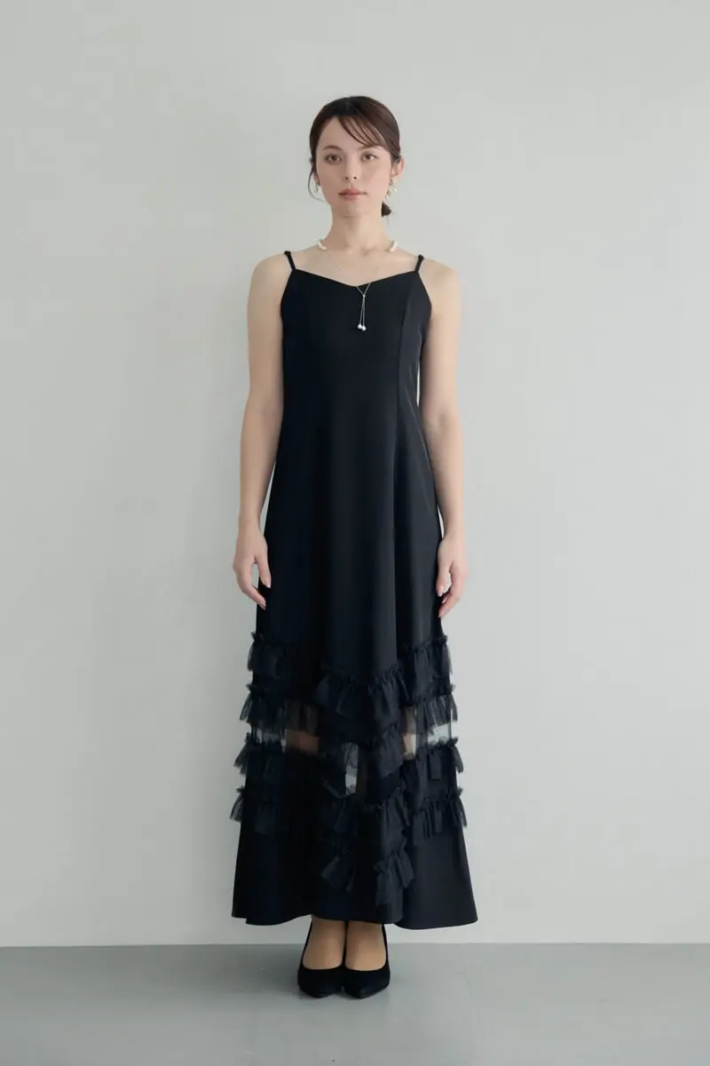 ブラックのトランスペアレントヘムセットアップドレス | et.UNiVER | M