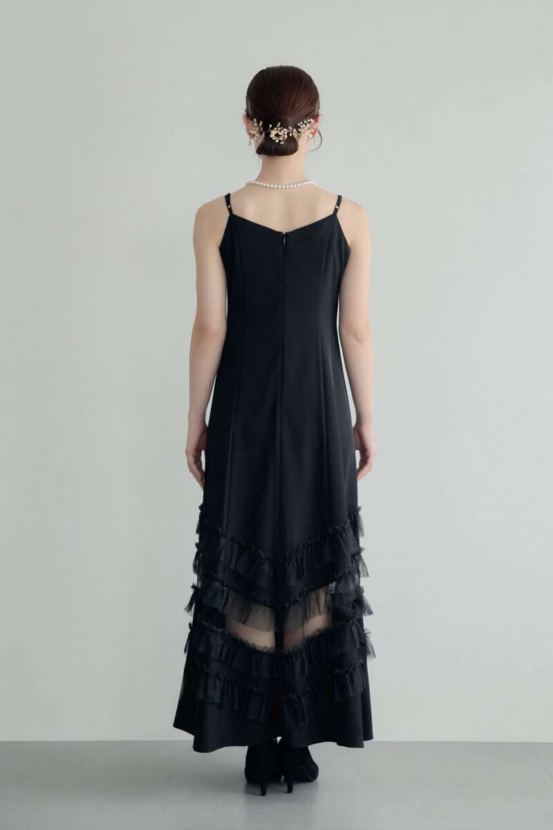 ブラックのトランスペアレントヘムセットアップドレス | et.UNiVER | M