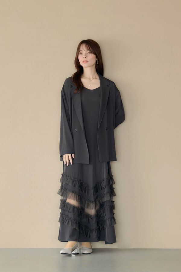 チャコールのトランスペアレントヘムセットアップドレス | et.UNiVER | M～マタニティ・マタニティ可 | A-3064