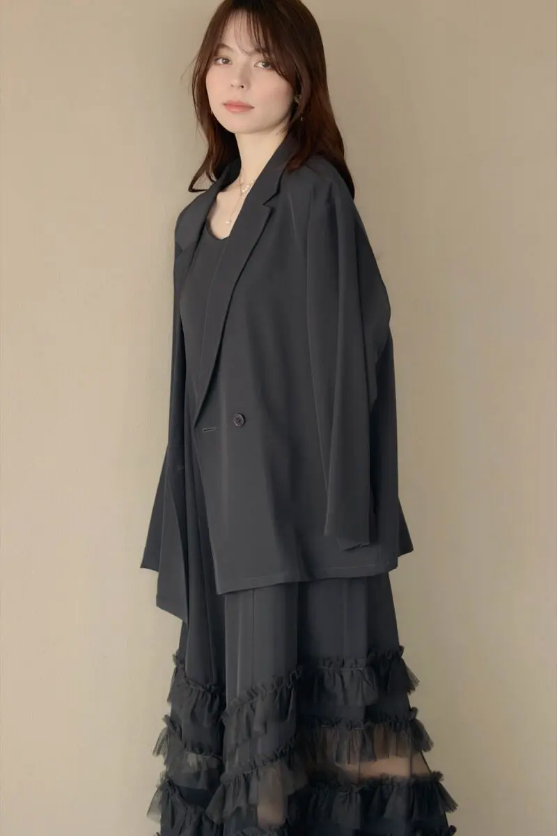 チャコールのトランスペアレントヘムセットアップドレス | et.UNiVER