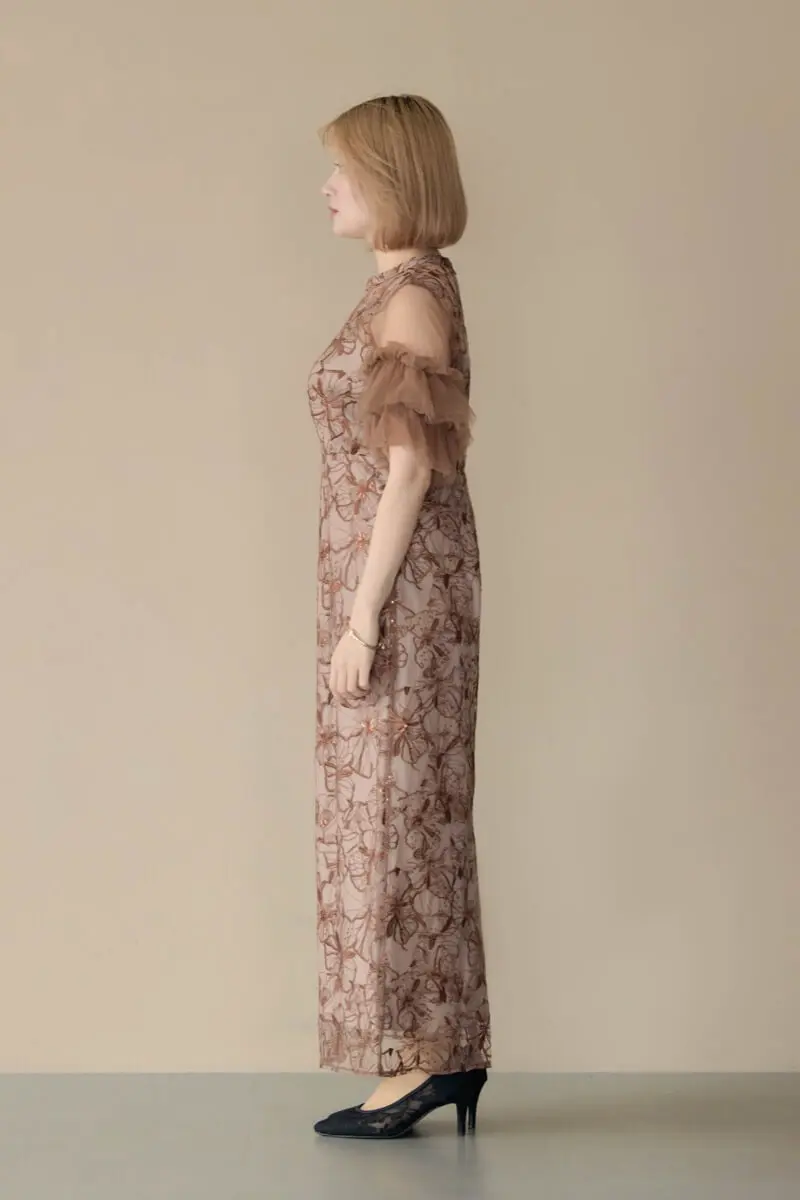 ブラウンのスパンコール刺繍レースドレス | ANDRESD | M | 結婚式