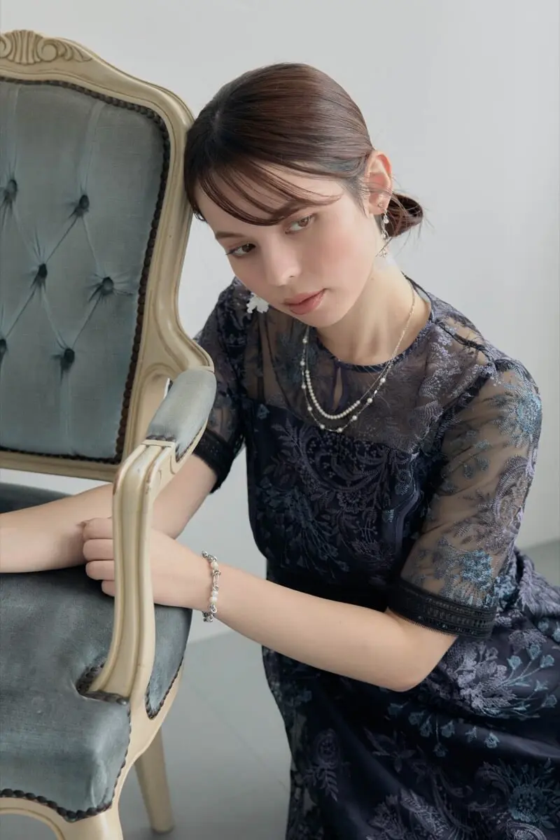 ネイビーのラダーレースドレス | Dorry doll | M | 結婚式パーティーの