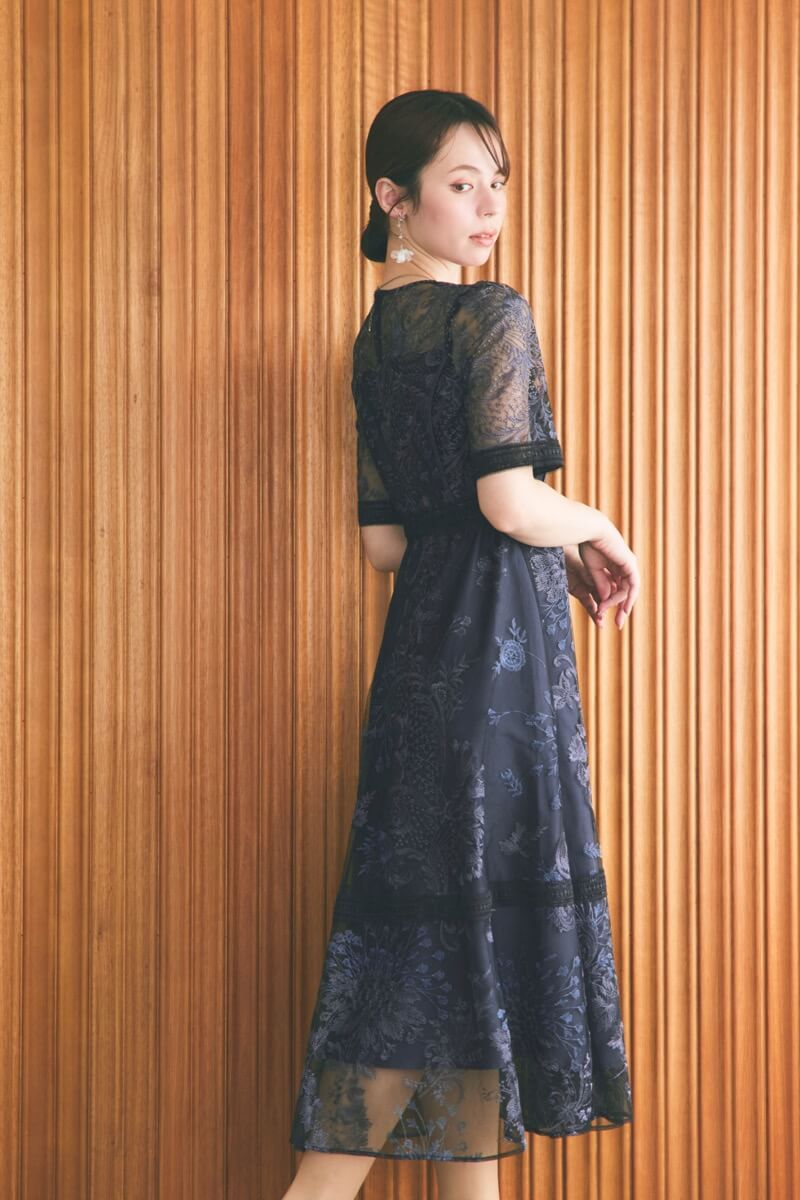 ネイビーのラダーレースドレス | Dorry doll | M | 結婚式パーティーの