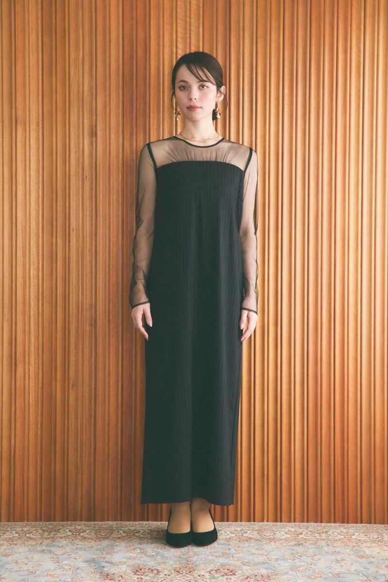 ブラックのフリルビスチェストライプドレスの商品画像8