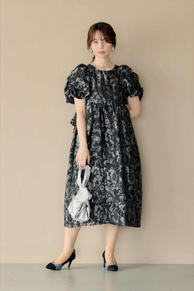 ムック ANDRESD バブルスリーブジャガードドレス DONOBAN（ドノバン） ドレス 「ANDRESD」bubble sleeve jacquard dress
