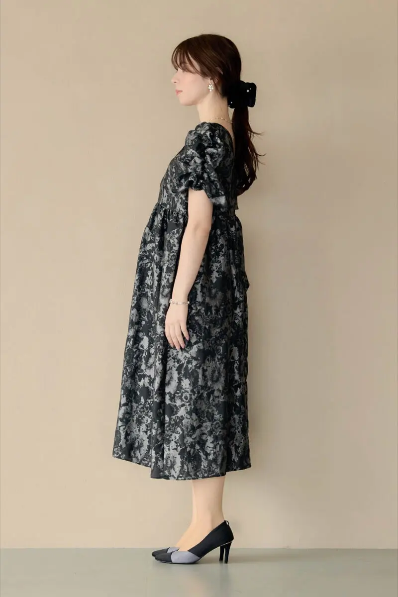 ANDRESD バブルスリーブジャガードドレスM バブルスリーブジャガードドレス / bubble sleeve jacquard dress