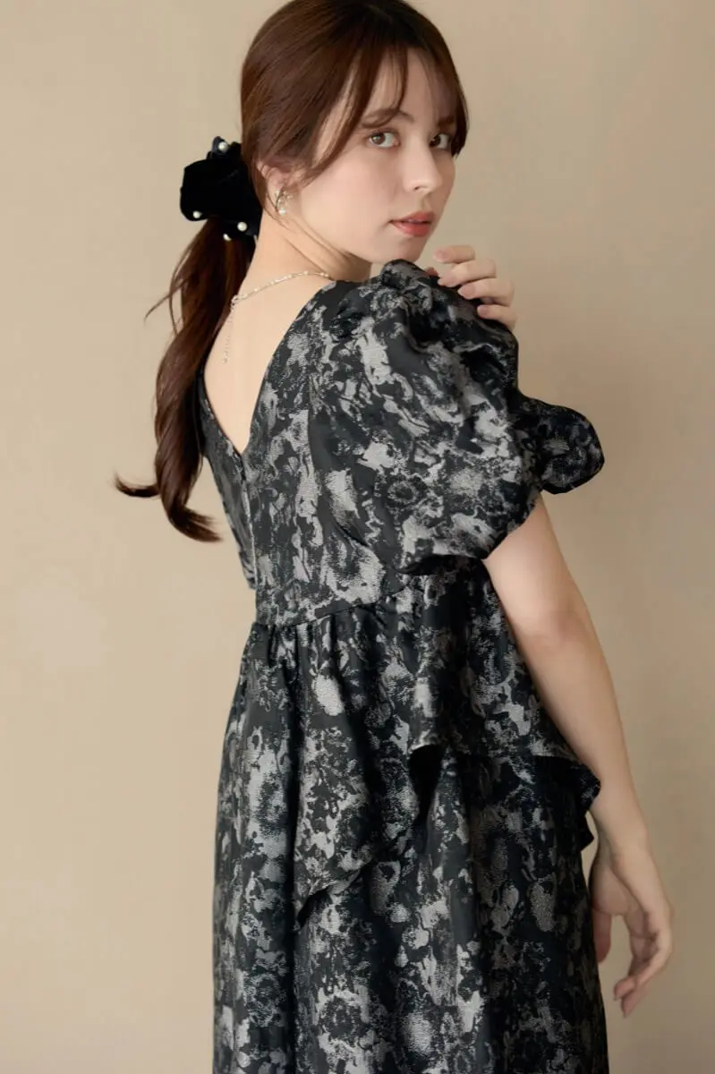 グレーのバブルスリーブジャガードドレス | ANDRESD | M～マタニティ