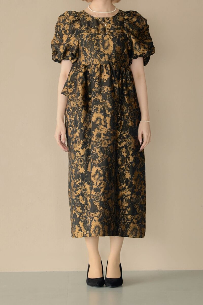 ブロンズのバブルスリーブジャガードドレスの商品画像12