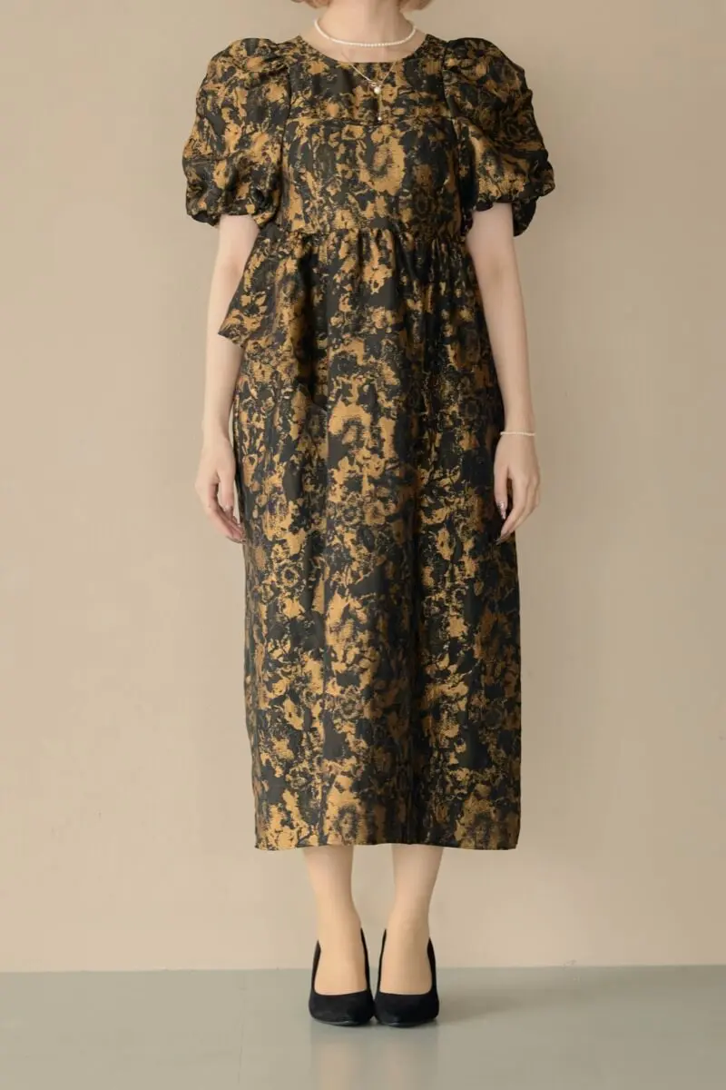 【最終値下げ】ANDREDS バブルスリーブジャガードドレス ANDRESD ドレス バブルスリーブジャガードドレス / bubble sleeve