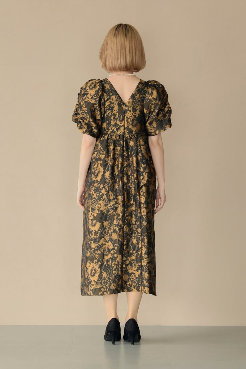 ブロンズのバブルスリーブジャガードドレスの商品画像4