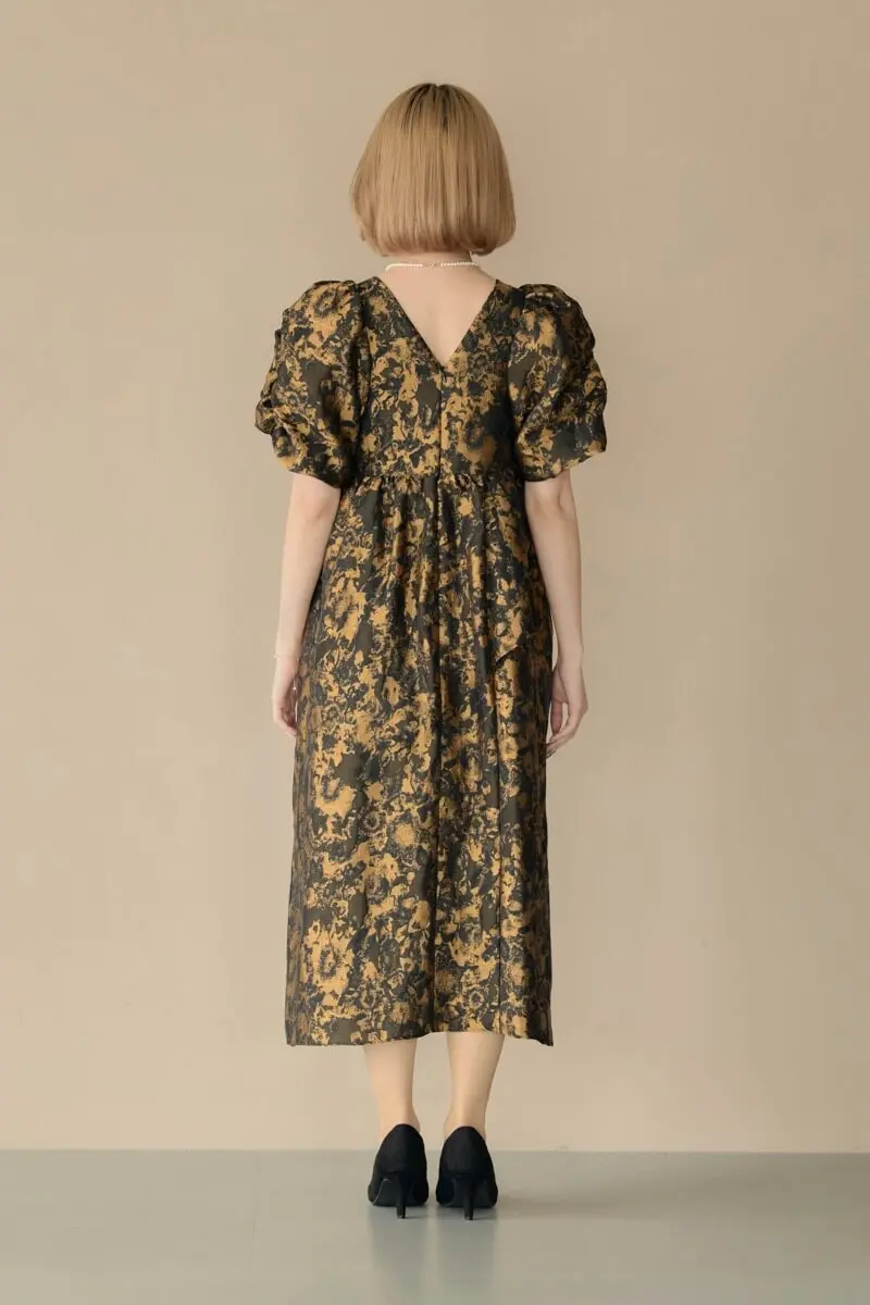 ブロンズのバブルスリーブジャガードドレス | ANDRESD | M～マタニティ