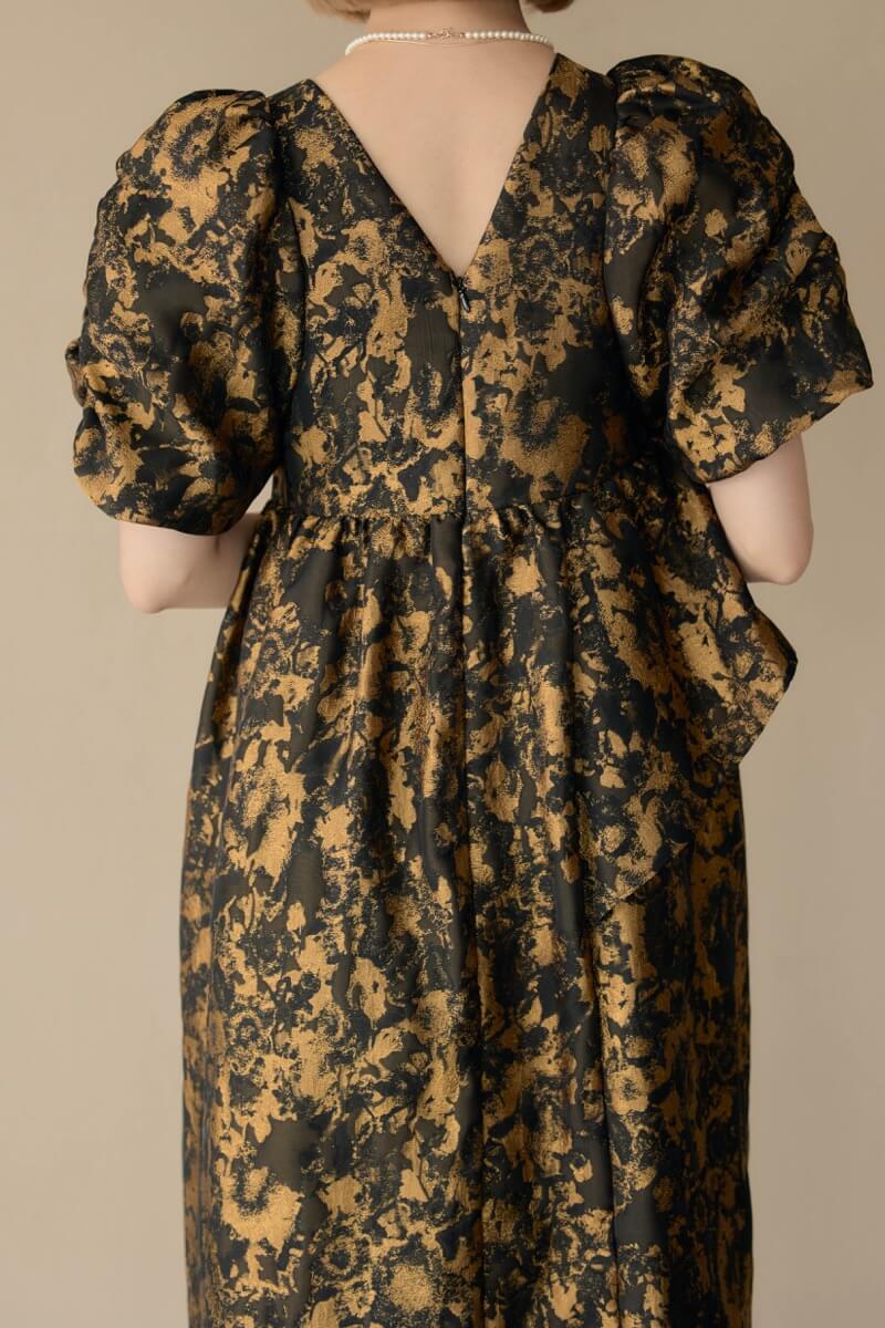 ブロンズのバブルスリーブジャガードドレスの商品画像6