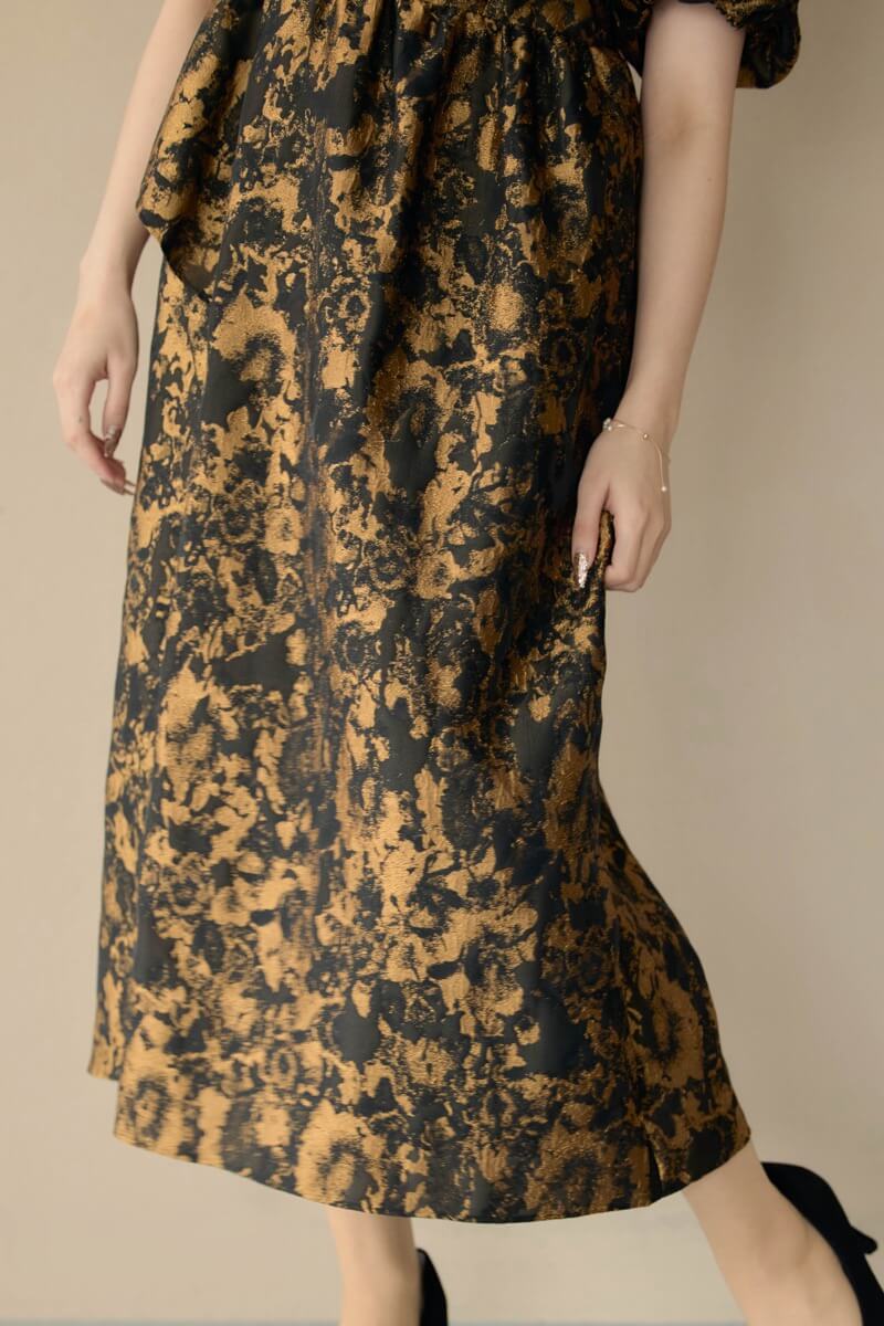 ブロンズのバブルスリーブジャガードドレスの商品画像7