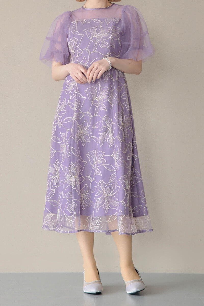 パープルのリリーパターンレースドレスの商品画像10