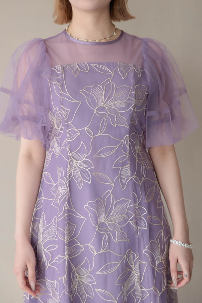 パープルのリリーパターンレースドレスの商品画像5
