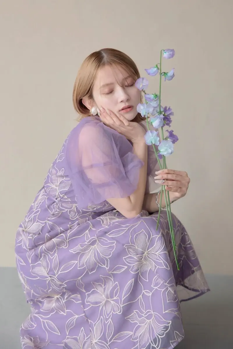 パープルのリリーパターンレースドレス | Dorry doll | M | 結婚式