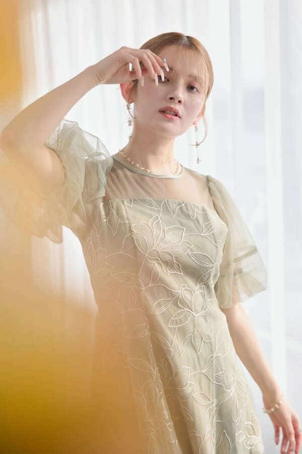 グリーンのリリーパターンレースドレス | Dorry doll | M | A-3083