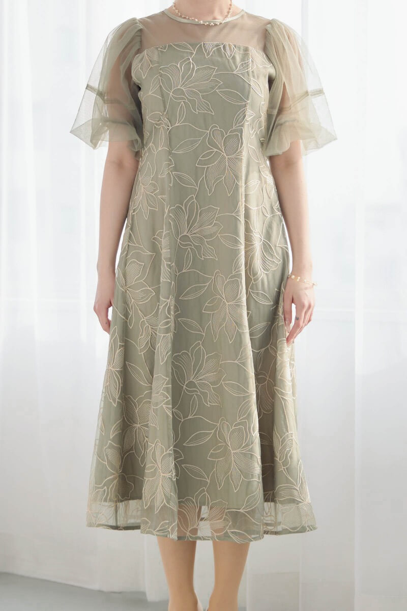 グリーンのリリーパターンレースドレスの商品画像10