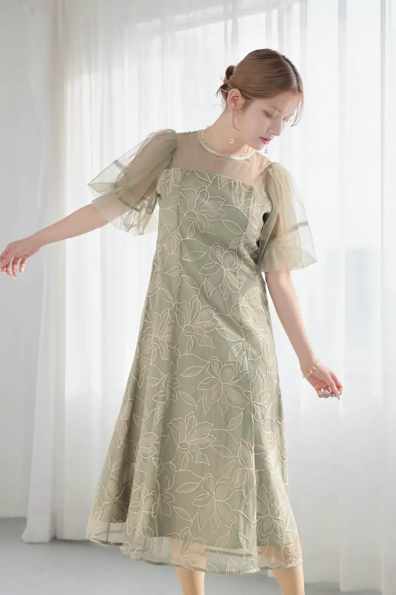 グリーンのリリーパターンレースドレス | Dorry doll | M | 結婚式