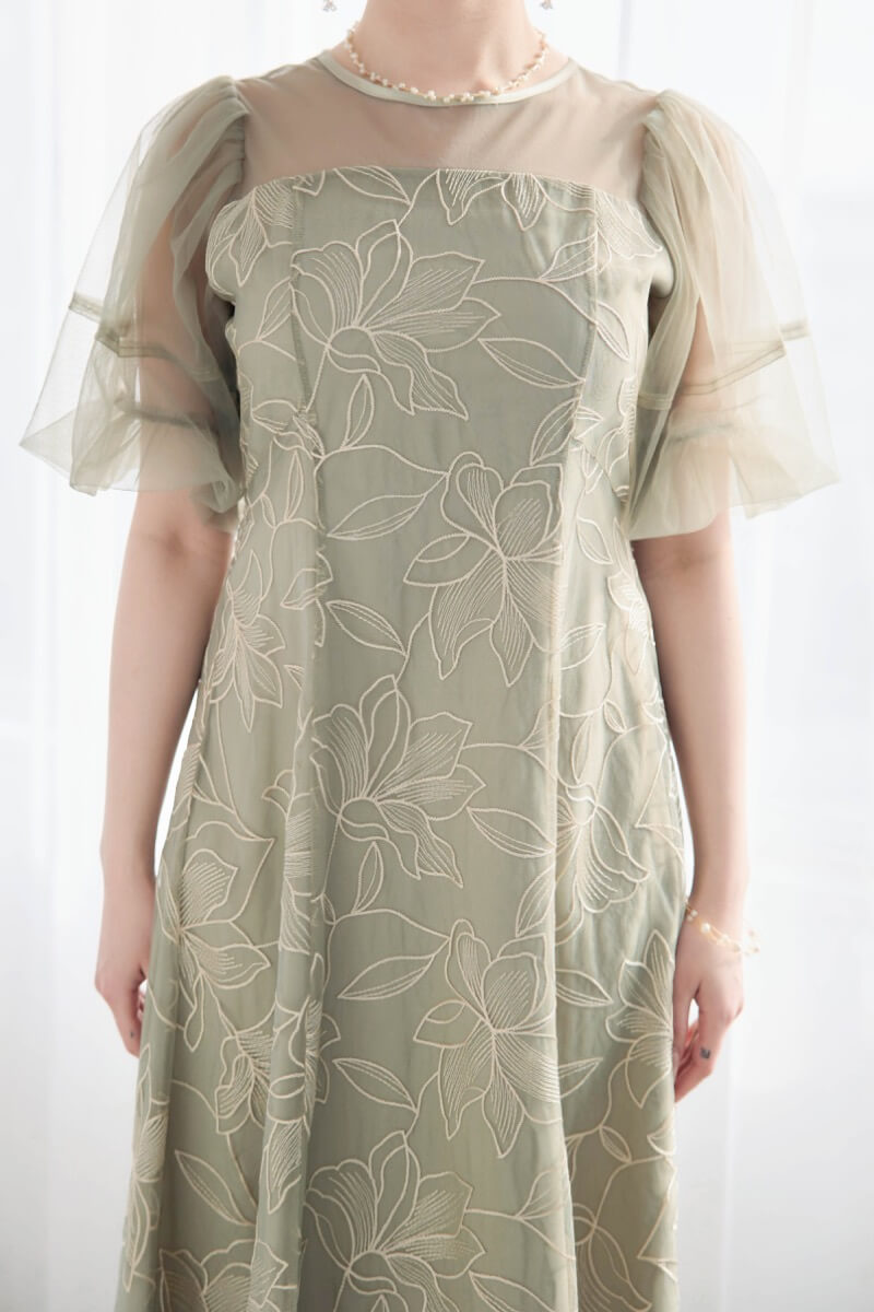 グリーンのリリーパターンレースドレスの商品画像5