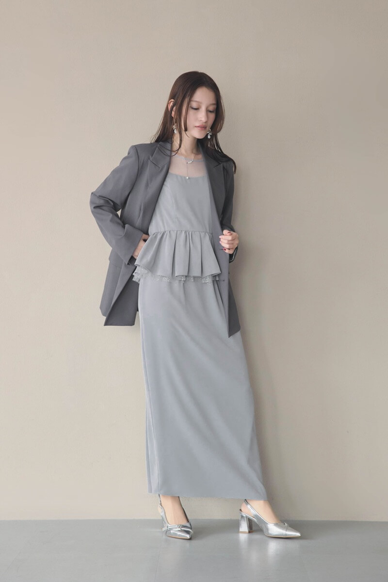 ブルーグレーのペプラムドレスの商品画像1