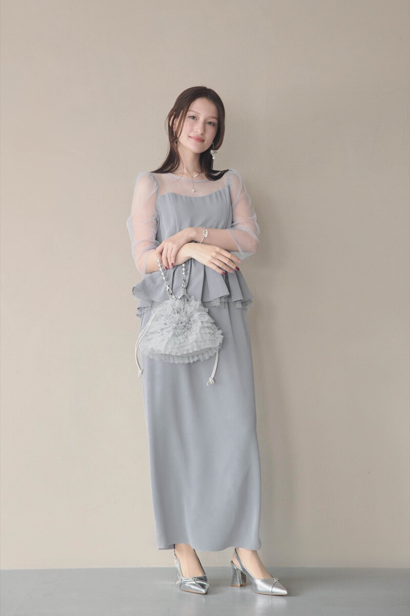 ブルーグレーのペプラムドレスの商品画像10