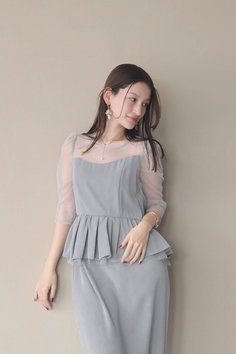 ブルーグレーのペプラムドレスの商品画像11