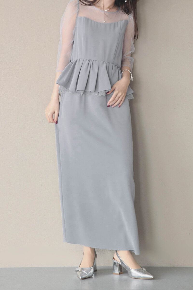 ブルーグレーのペプラムドレスの商品画像12