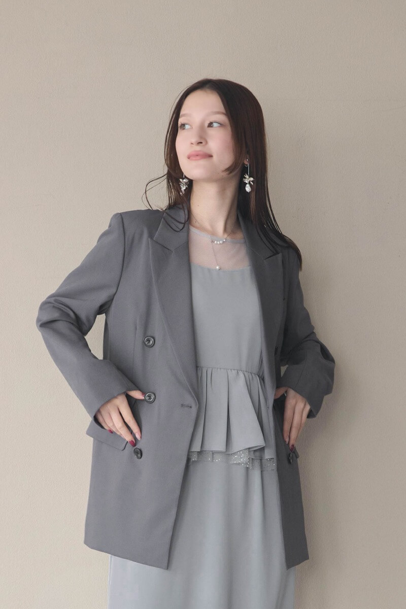 ブルーグレーのペプラムドレスの商品画像13