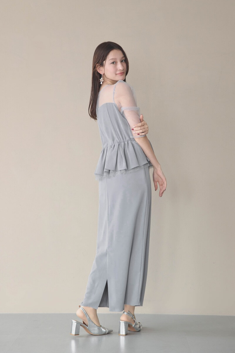 ブルーグレーのペプラムドレスの商品画像15