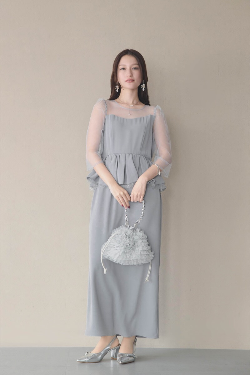 ブルーグレーのペプラムドレスの商品画像2