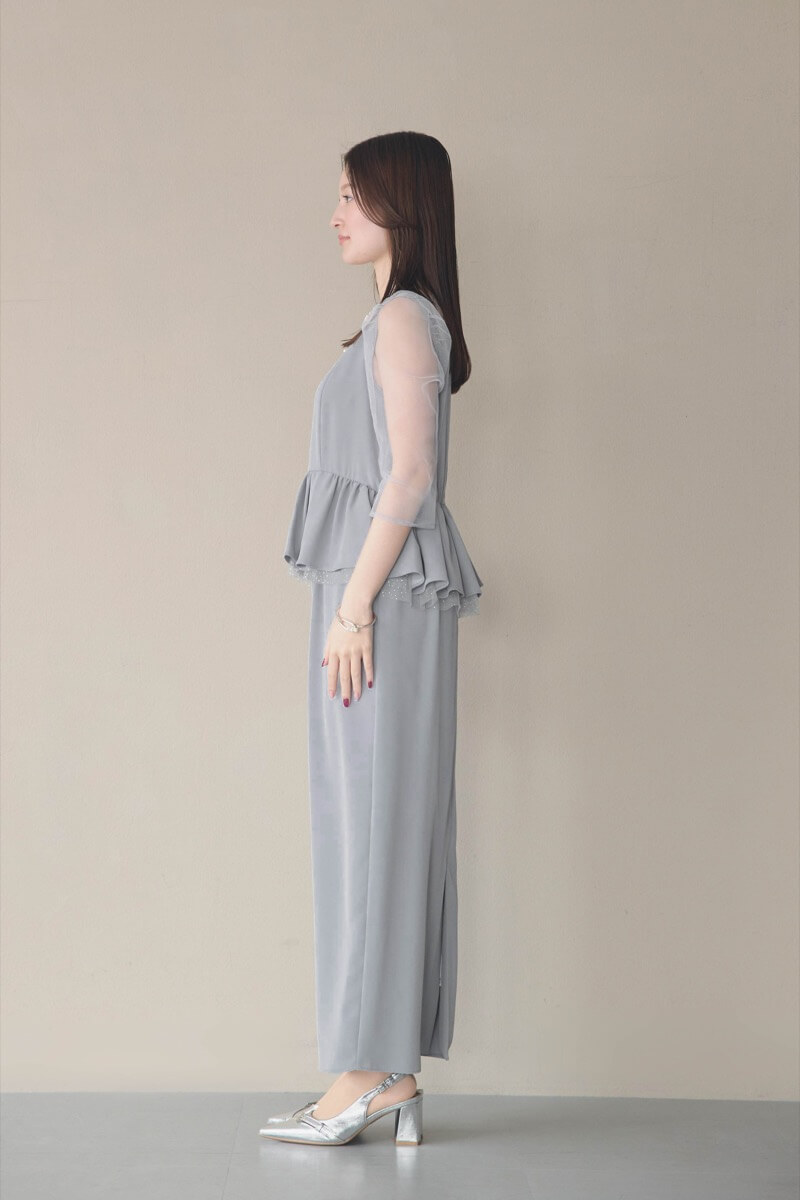 ブルーグレーのペプラムドレスの商品画像3