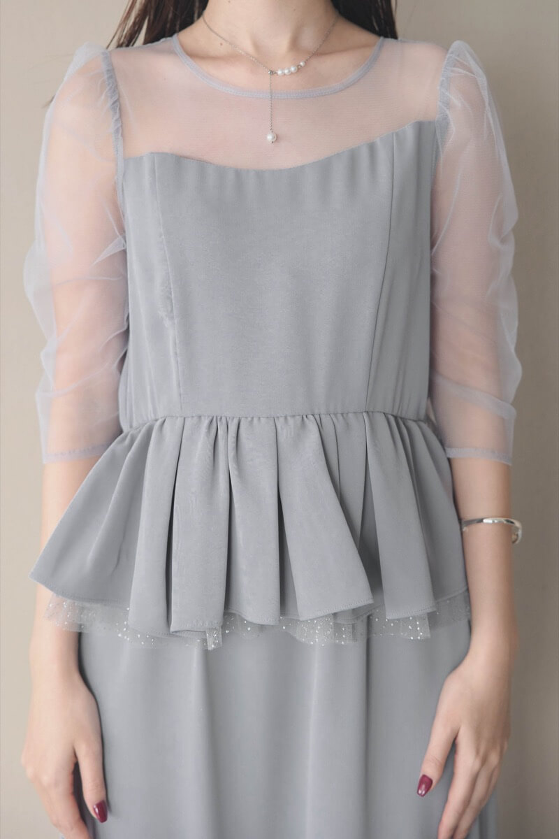 ブルーグレーのペプラムドレスの商品画像5