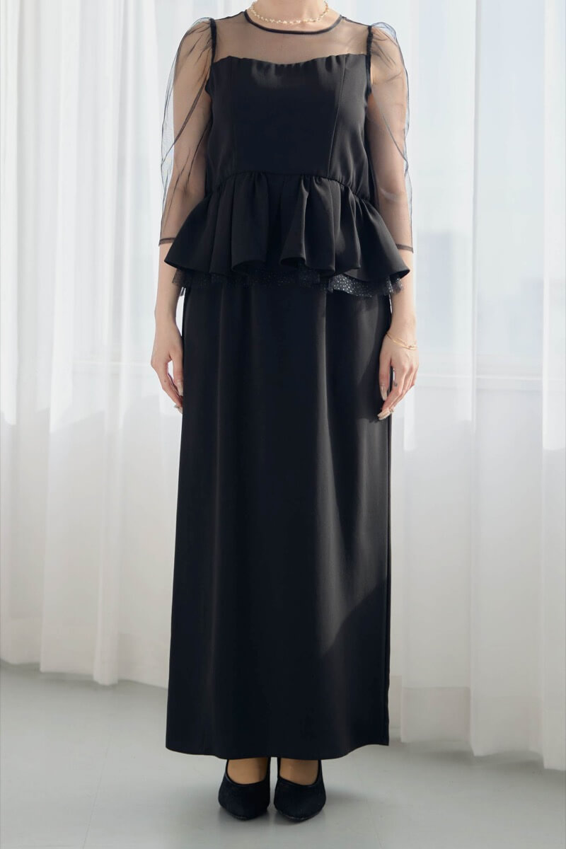 ブラックのペプラムドレスの商品画像10