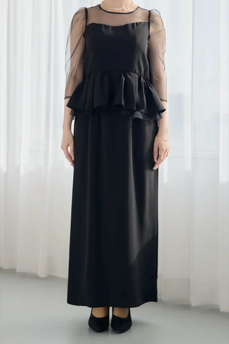 ブラックのペプラムドレス | LE' RURE | M | 結婚式パーティーの