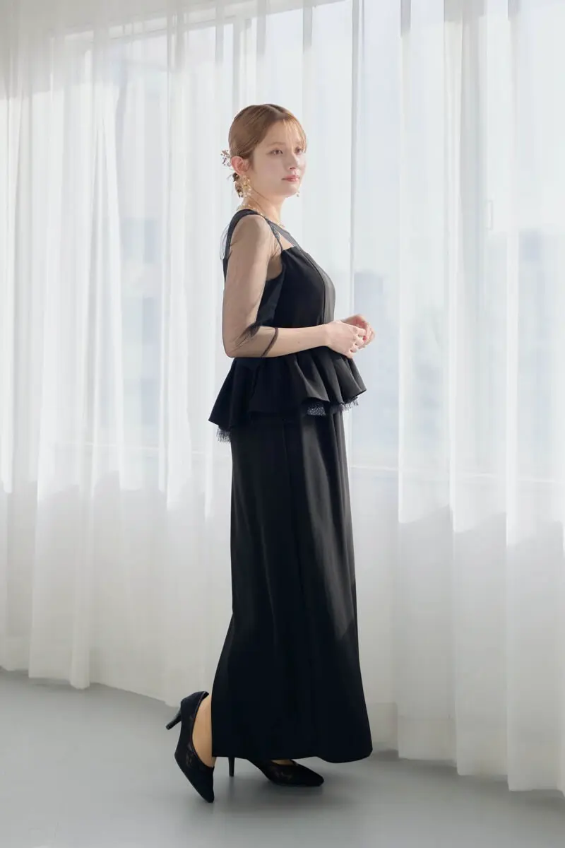 ブラックのペプラムドレス | LE' RURE | M | 結婚式パーティーの