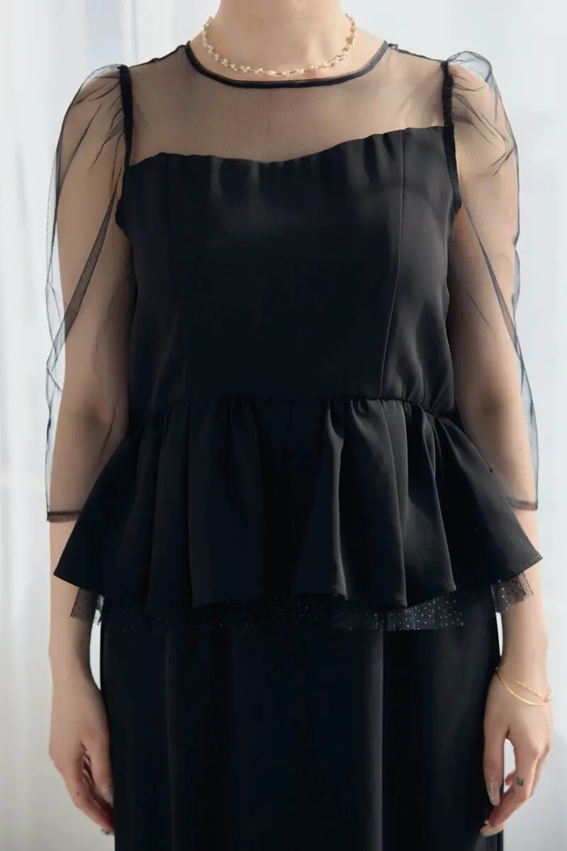 ブラックのペプラムドレス | LE' RURE | M | 結婚式パーティーの
